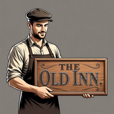 Man holding Old Inn sign