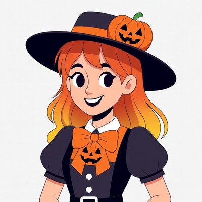 Cartoon Witch Girl with Pumpkin Hat