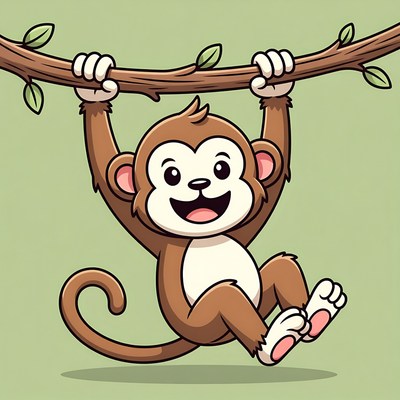 Cartoon monkey swinging on vine