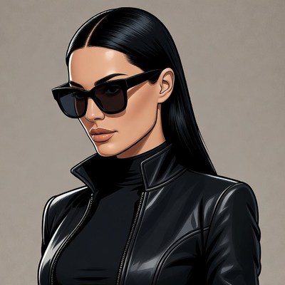 Woman in black leather jacket and sunglasses