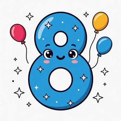 Cute Number 8 with Balloons