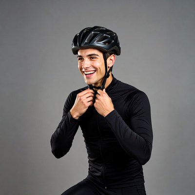 Smiling man wearing cycling helmet