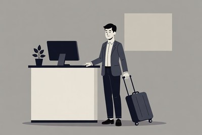 Man checking in at hotel desk
