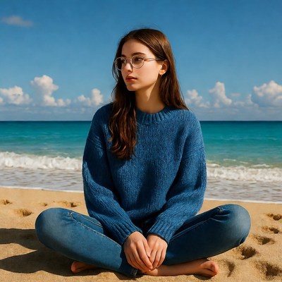 Young woman sitting on beach