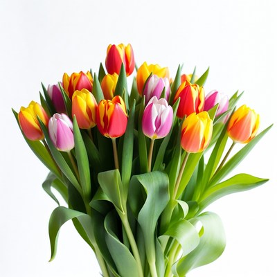 Colorful Tulips Bouquet on White Background