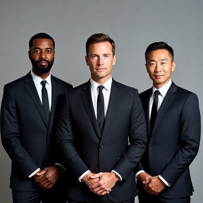 Three men in suits standing together