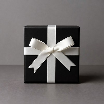 Black gift box with white ribbon