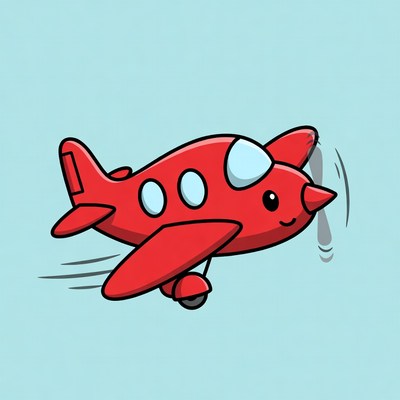 Cute red cartoon airplane flying