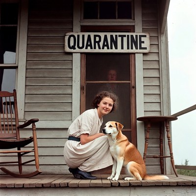 Woman and Dog at Quarantine Porch