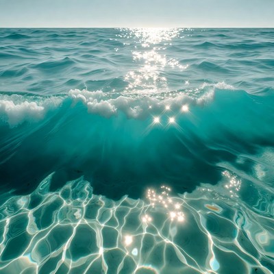 Ocean Waves with Sunlight Sparkles