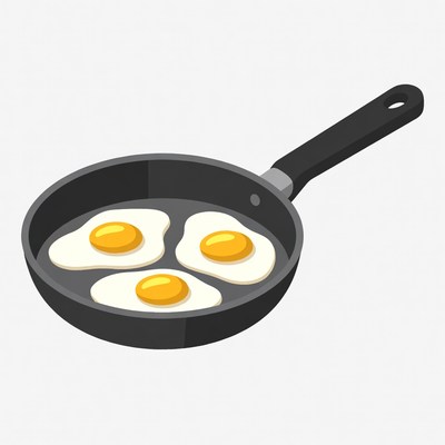 Three Fried Eggs in Frying Pan