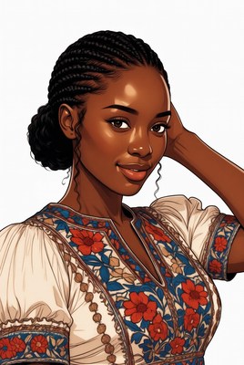 African-American woman in embroidered dress