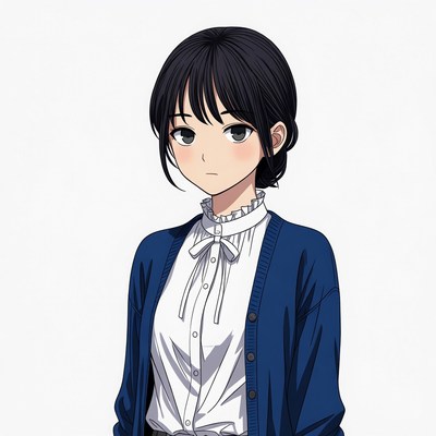 Anime girl in blue cardigan