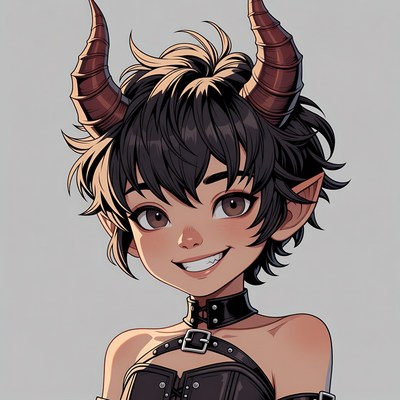 Anime girl with demon horns smiling