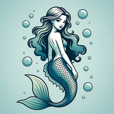 Beautiful mermaid with long hair
