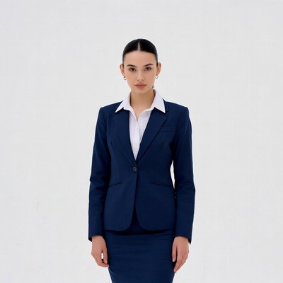 Woman in navy blue business suit