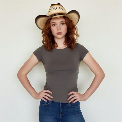 Redhead girl in cowboy hat