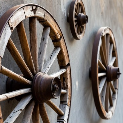 Rustic Wagon Wheels on Wall
