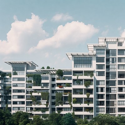 Modern White High-Rise with Green Balconies
