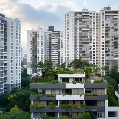 Modern Green Rooftop Apartments Cityscape