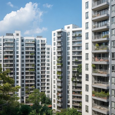 Modern White High-Rise Apartment Buildings