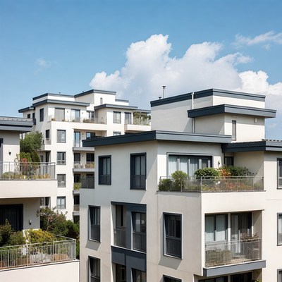 Modern White Apartment Buildings with Balconies