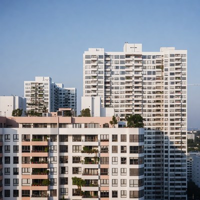 Modern White High-Rise Apartment Buildings