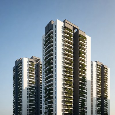 Modern Green Facade Apartment Buildings