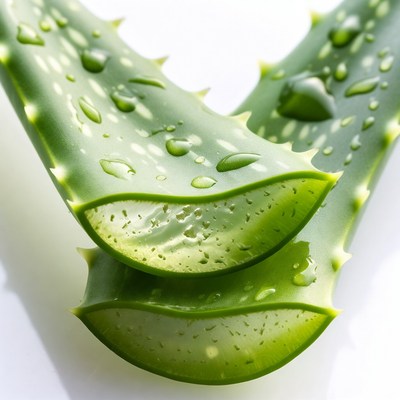Fresh aloe vera leaves with water droplets