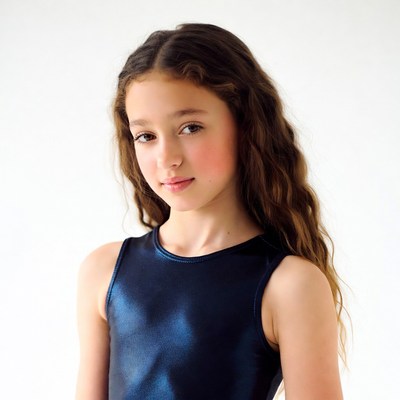 Young girl in shiny blue leotard