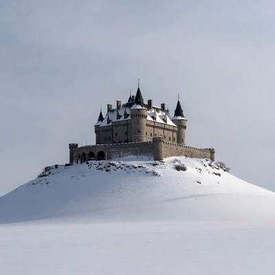 Medieval Castle on Snowy Hill