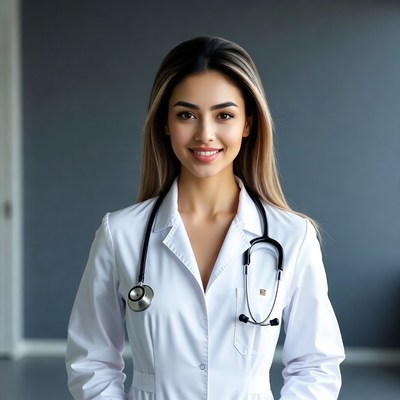 Asian woman doctor smiling with stethoscope