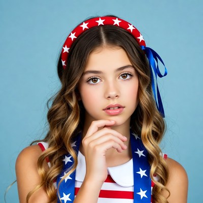 Girl in American flag dress and headband