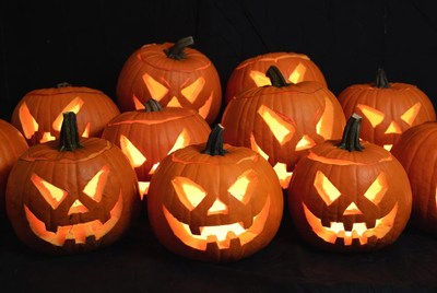 Jack-o'-lantern Pumpkins on Black Background