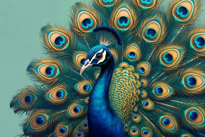 Peacock displaying vibrant tail feathers