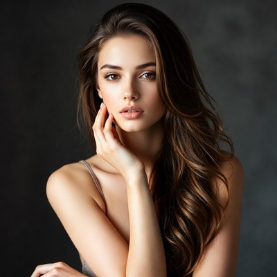 Beautiful woman touching her face