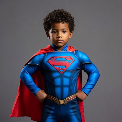 African-American boy in Superman costume