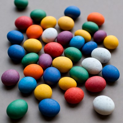 Colorful marbles scattered on gray surface