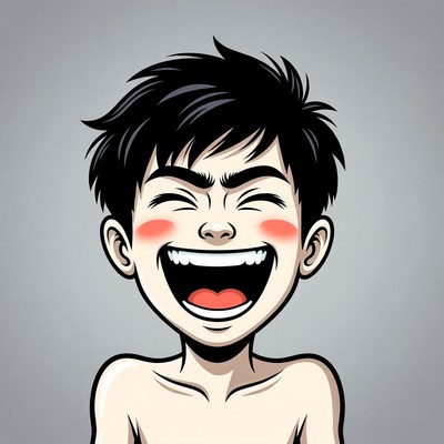 Anime boy laughing with blush