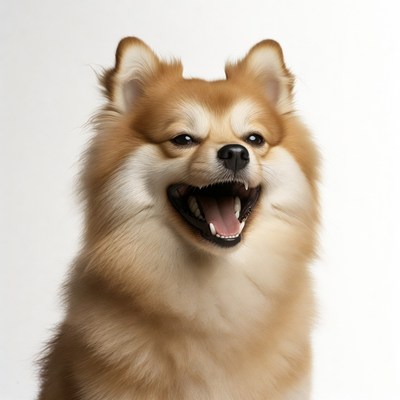 Pomeranian dog barking on white background