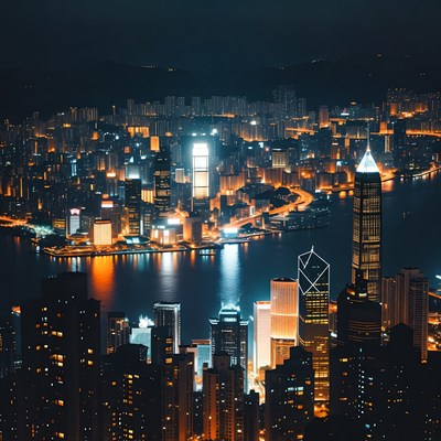 Hong Kong Night Skyline Over Victoria Harbour