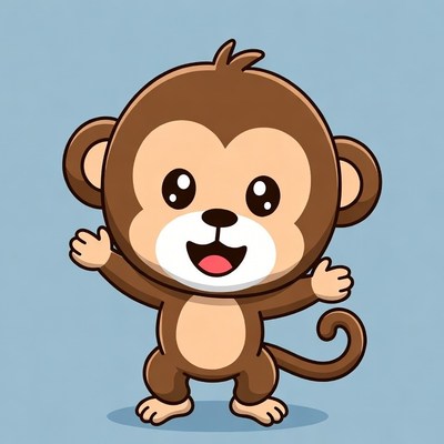 Cute cartoon monkey waving happily