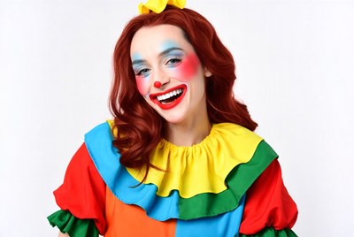 Woman in colorful clown costume
