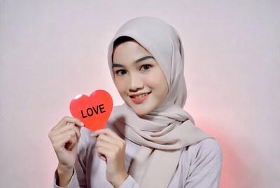 Woman holding LOVE heart sign
