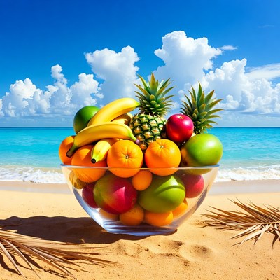 Tropical Fruit Bowl on Beach