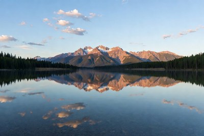 Mountains reflecting in calm lake