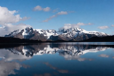 Snowy Mountains Reflected in Lake