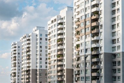 White high-rise apartment buildings