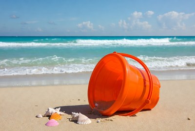 Orange Beach Bucket with Seashells