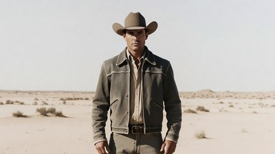 Cowboy standing in desert